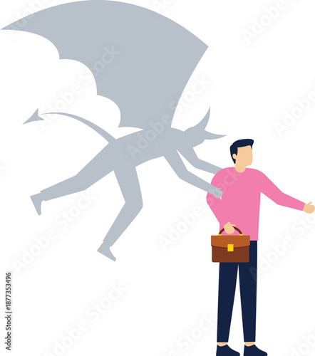Devil pushing businessman in projection

