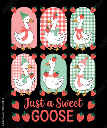 Cute Strawberry Goose Illustration Design
