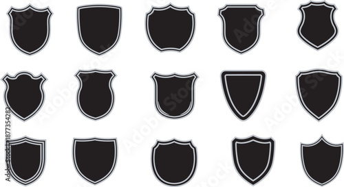 Collection of white shield icons on transparent background