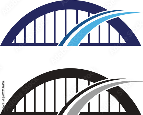 Modern bridge logo design isolated on white background, abstract highway and arch symbol, construction and transportation branding, urban infrastructure vector