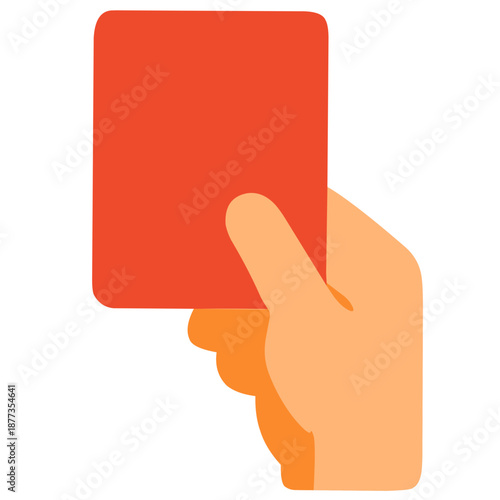 Red card gesture for disqualification by a cartoon hand. Suit for sports articles, blog posts, or presentations on rule enforcement.