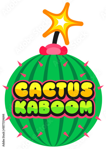 Cactus bomb and TNT vintage Y2K sticker or patch. Explosive retro groovy vector sticker, TNT dynamite Y2K tag. Spiky cactus plant bomb with burning wick isolated label or patch