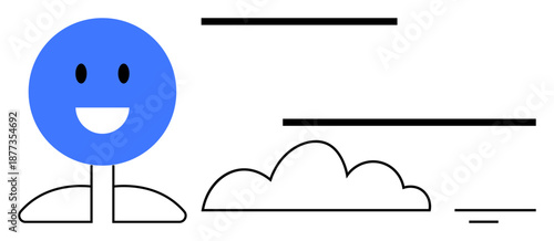 Minimalist character. Playful character symbol with smiling face and abstract cloud, thin lines for creative . Character designs, storytelling visuals, user-friendly apps, branding, kids content