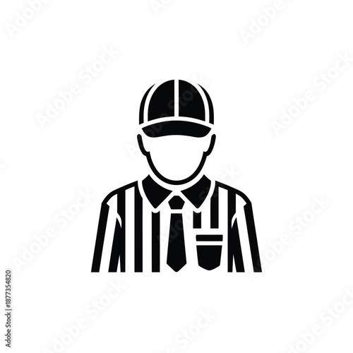 Simple black and white icon of a sports referee or umpire in uniform