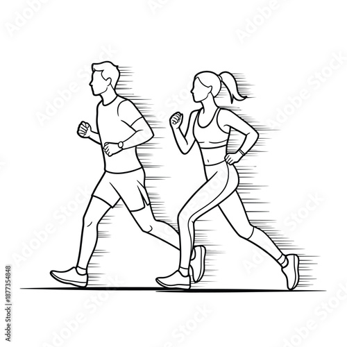man and woman running side by side in athletic wear