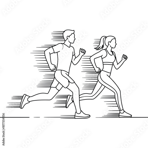 man and woman running side by side in motion