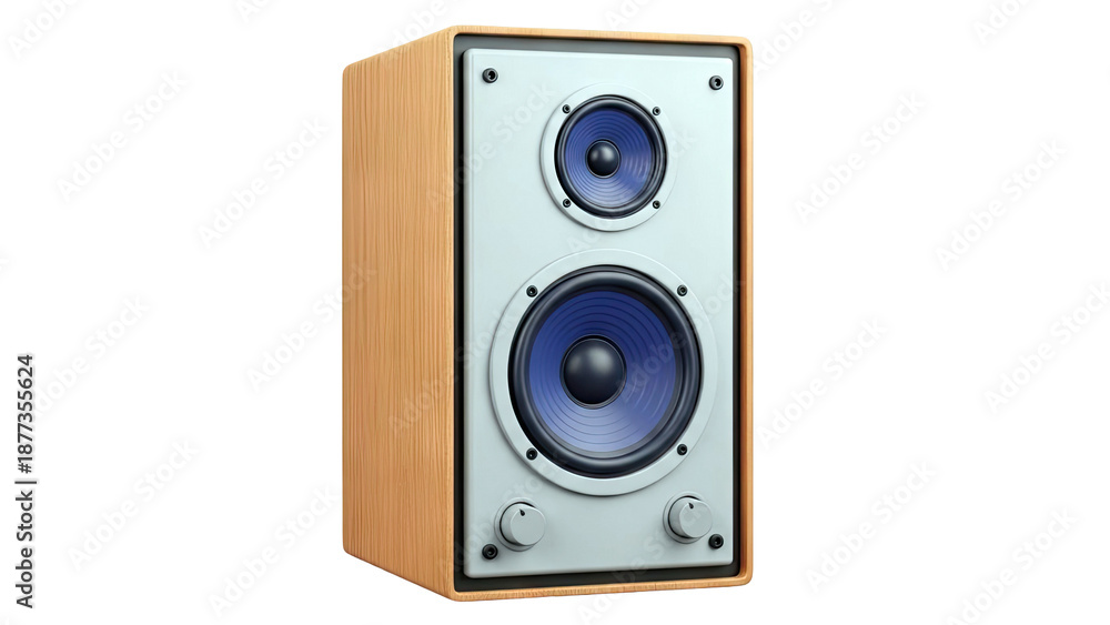 Fototapeta premium Two-way bookshelf speaker with wood veneer and blue cones
