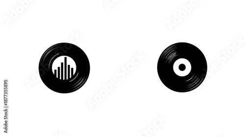 A white background with two black circles, one has a bar graph, other is simple