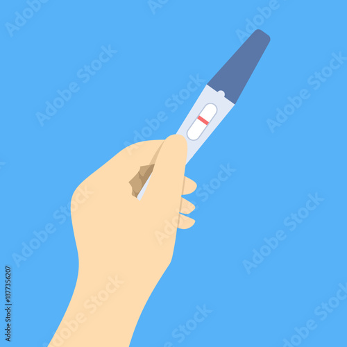 Vector illustration of a negative pregnancy test with one line in a woman's hand. Family planning, reproductive health, and motherhood healthcare concept.