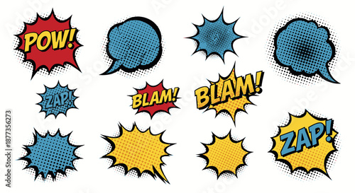 Retro Comic Book Sound Effects and Bubbles Set
