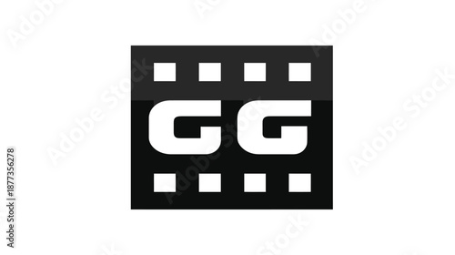 A geometric logo comprised of the letters "GG" within a film strip frame