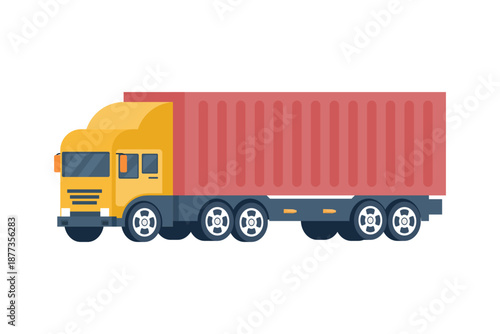 Flat style vector illustration of a large truck with trailer. Commercial cargo transport for delivery, shipping, logistics, and freight business concepts.