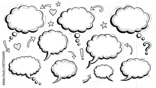 Hand Drawn Doodle Speech Bubbles and Elements Set