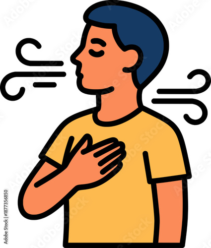 Person practicing breathing exercise, calm mental health and stress relief illustration