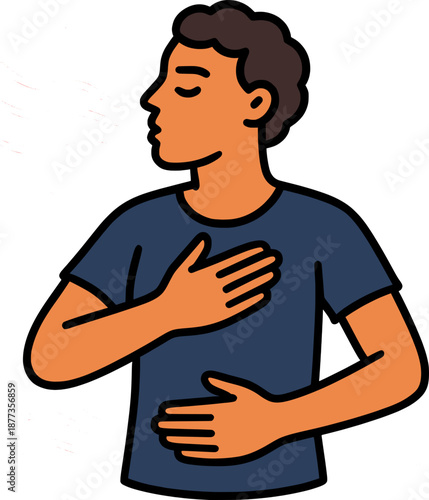 Person practicing breathing exercise, calm mental health and stress relief illustration