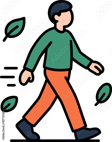 Person walking calmly with wellness concept, small steps to healthy lifestyle illustration