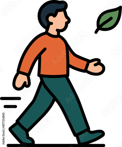 Person walking calmly with wellness concept, small steps to healthy lifestyle illustration