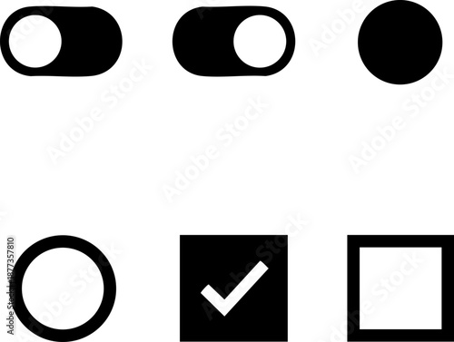 User interface form icon set including toggle switch radio button and checkbox Pure black silhouettes isolated on white background