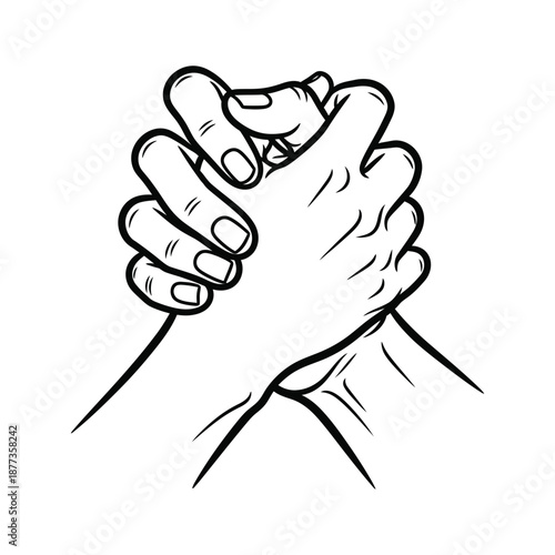 Two people hands holding each other in arm wrestling vector illustration