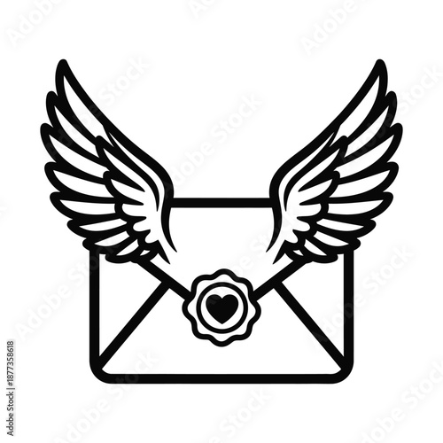 Winged envelope sealed with heart wax stamp vector love letter icon