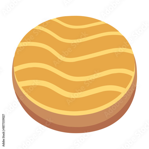 round biscuit with wavy glaze, sweet snack or cookie food illustration