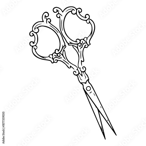 vintage ornate scissors vector illustration in elegant line art style
