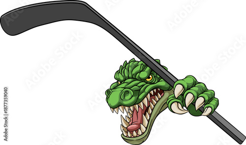A crocodile, dinosaur or alligator lizard hockey sports mascot
