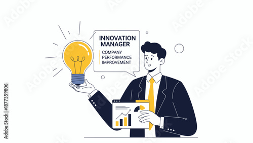 Innovation Manager Holding Glowing Lightbulb with Business Growth Chart