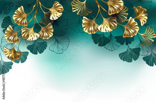 Background with golden ginkgo biloba