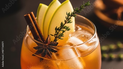 Autumnal apple cider cocktail with cinnamon and star anise
