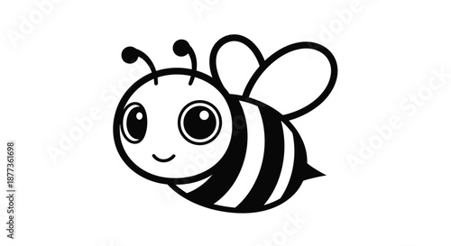 Adorable cartoon bumblebee with a happy smile and large shining eyes flies through a clean white space in this icon.