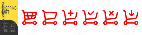 Shopping cart icons, line icon set for e-commerce, buy and sale icons - including add to cart, check out and download symbols. Minimal ecommerce basket symbols for online store. Color icon set