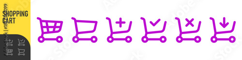 Shopping cart icons, line icon set for e-commerce, buy and sale icons - including add to cart, check out and download symbols. Minimal ecommerce basket symbols for online store. Color icon set