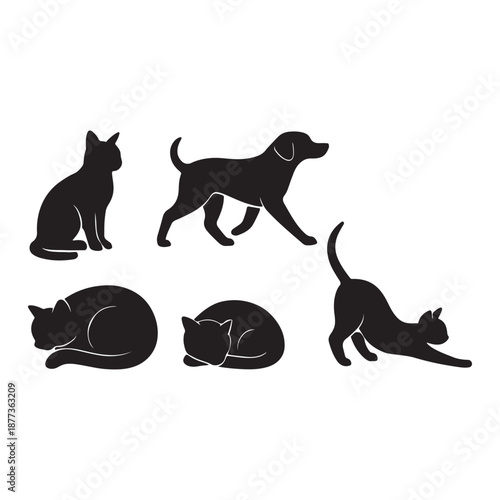 Diverse Pet Animal Silhouette Collection Vector