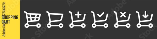 Shopping cart icons, line icon set for e-commerce, buy and sale icons - including add to cart, check out and download symbols. Minimal ecommerce basket symbols for online store. Color icon set