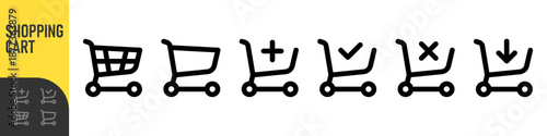Shopping cart icons, line icon set for e-commerce, buy and sale icons - including add to cart, check out and download symbols. Minimal ecommerce basket symbols for online store. Color icon set