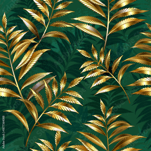 Seamless pattern with golden ferns