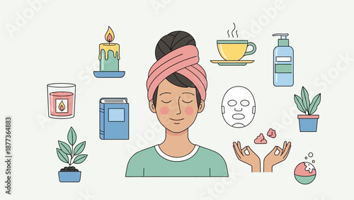 Self-care and relaxation routine with aromatherapy, books, and face mask for a peaceful moment