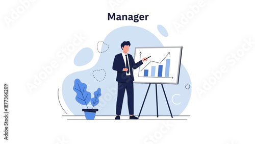 Manager Presenting Growth Chart on Whiteboard, Business Strategy Concept