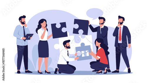 Teamwork puzzle solving business people collaboration concept