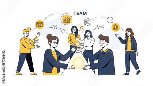 Teamwork and collaboration concept, people working together on ideas