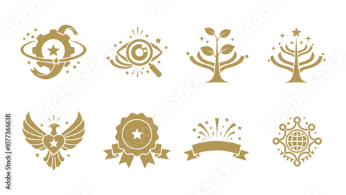 A set of eight modern corporate icons representing key business concepts and personal values