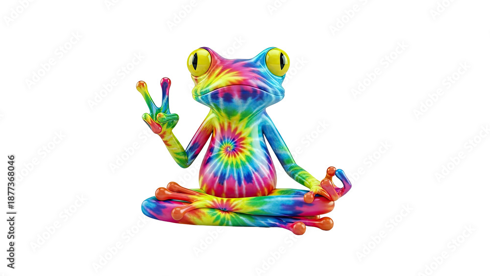 Obraz premium Tie-dye Frog Meditating with Peace Sign
