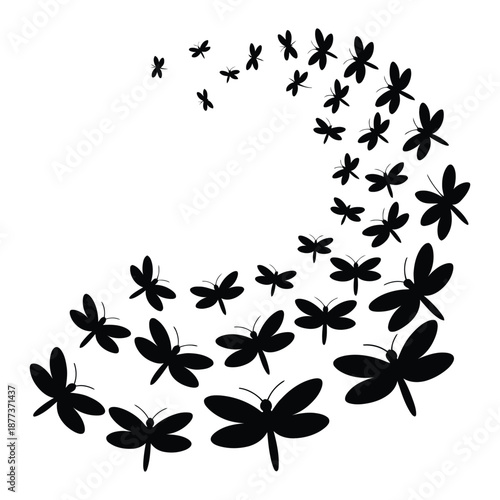Group of fireflies in flight Vector, Silhouette, Illustration
