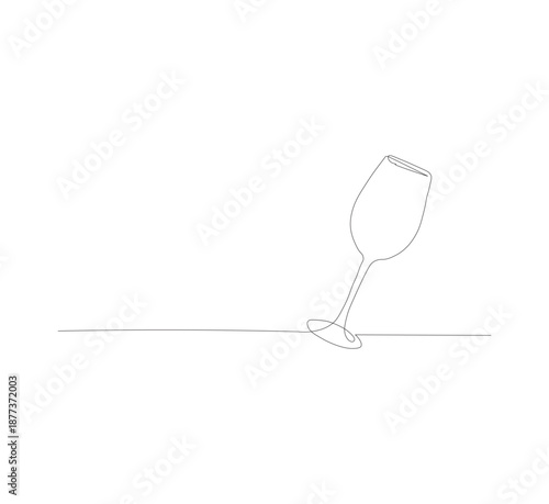 Continuous single line drawing of red wine glass. Alcoholic drinks and cocktails menu in editable strokes. White background, Scribble vector illustration
