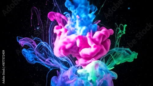 Vibrant Colored Ink Splashing in Water.