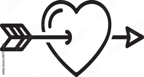A black and white illustration of a heart pierced by an arrow