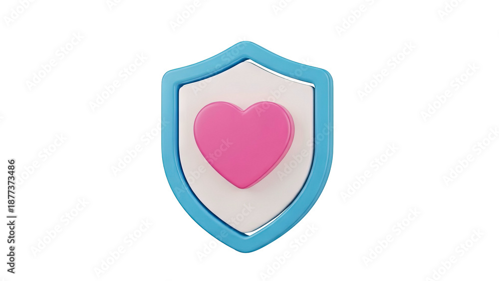 Fototapeta premium 3D Shield with Pink Heart Icon