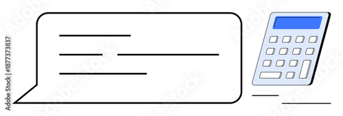 Budgeting, finance planning, accounting tools, financial communication, digital finance, business analytics. Simple calculator next to a speech bubble. Budgeting and finance planning concept
