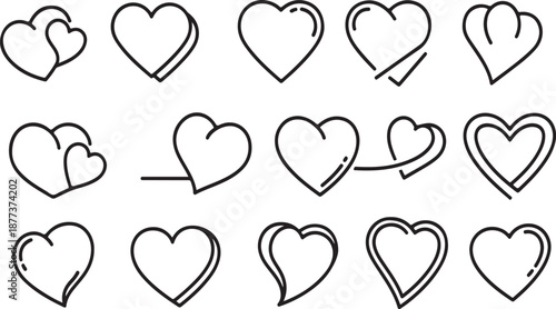 A collection of hand-drawn hearts on a white background